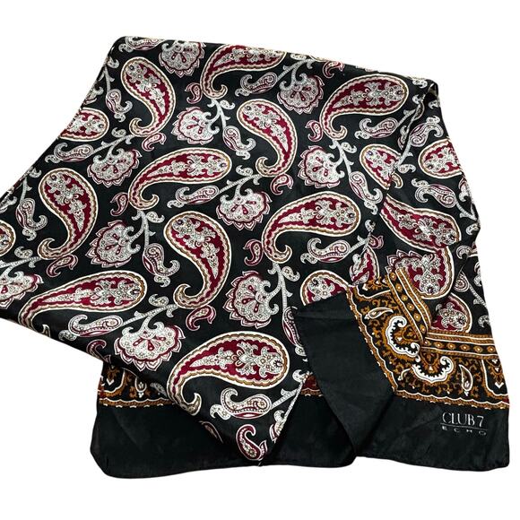 ECHO for Club 7 silk scarf long rectangle vintage 90’s black red gold paisley - Picture 7 of 8